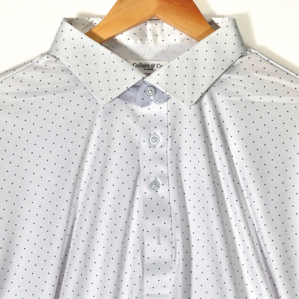 Collars & Co Dress Collar Polo Mens 3XL White Blue Polka Dot Performance Office
